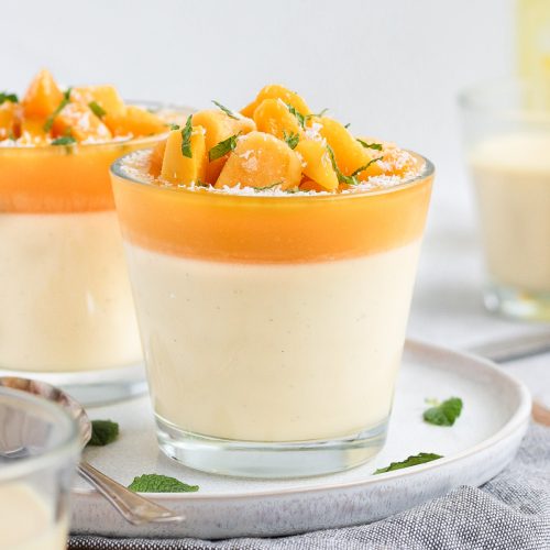 Mango Coconut Panna Cotta with Passion Fruit Coulis